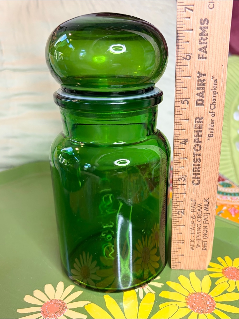 Green Apothecary Jar, Belgium 6 3/4 Inch